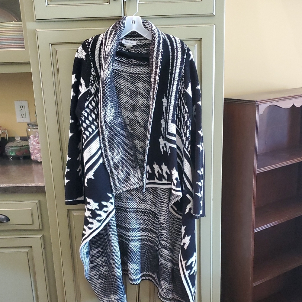 Calvin Klein Black and White Open Front Cardigan
